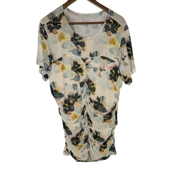 torrid Tops - Torrid Womens Floral Ruched Stretch Mesh Blouse Top Crew Neck Sweetheart Bodice